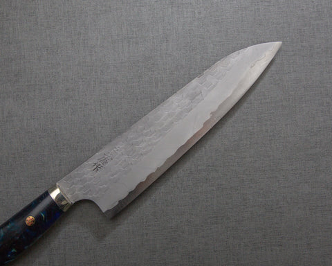 Nigara R2/SG2 Matt Migaki Tsuchime 210mm Gyuto with Polished Twilight Blue Acrylic Handle