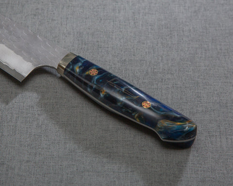 Nigara R2/SG2 Matt Migaki Tsuchime 210mm Gyuto with Polished Twilight Blue Acrylic Handle
