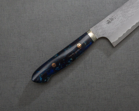 Nigara R2/SG2 Matt Migaki Tsuchime 210mm Gyuto with Polished Twilight Blue Acrylic Handle