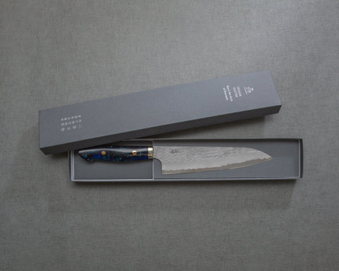 Nigara R2/SG2 Matt Migaki Tsuchime 210mm Gyuto with Polished Twilight Blue Acrylic Handle