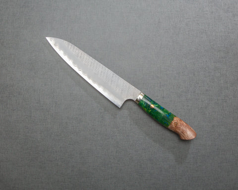 Nigara R2/SG2 Matt Migaki Tsuchime 210mm Gyuto with Stabilized Wood / Polished Lime Green Acrylic Handle