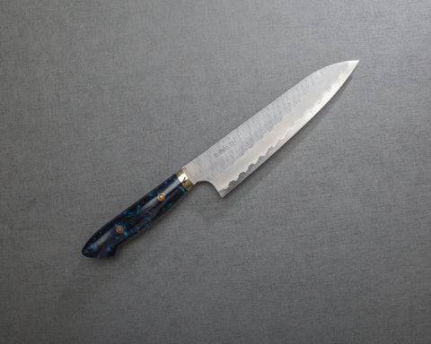 Nigara R2/SG2 Matt Migaki Tsuchime 210mm Gyuto with Polished Twilight Blue Acrylic Handle