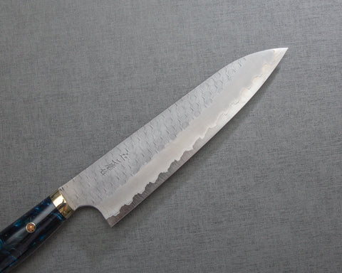 Nigara R2/SG2 Matt Migaki Tsuchime 210mm Gyuto with Polished Twilight Blue Acrylic Handle