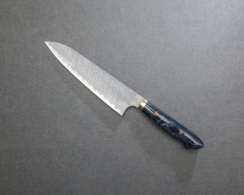 Nigara R2/SG2 Matt Migaki Tsuchime 210mm Gyuto with Polished Twilight Blue Acrylic Handle