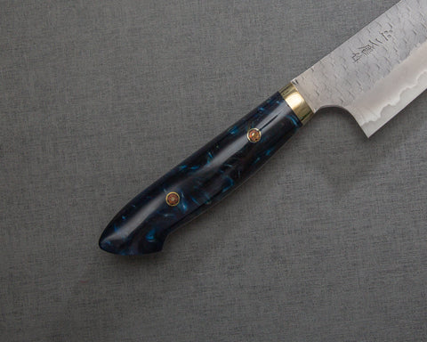 Nigara R2/SG2 Matt Migaki Tsuchime 210mm Gyuto with Polished Twilight Blue Acrylic Handle