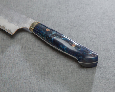 Nigara R2/SG2 Matt Migaki Tsuchime 210mm Gyuto with Polished Twilight Blue Acrylic Handle