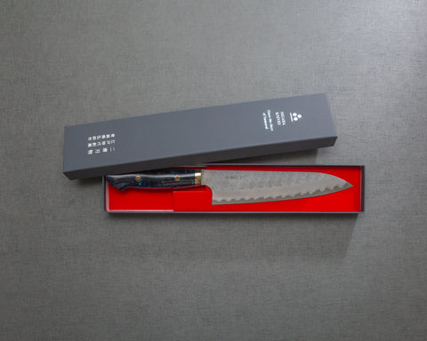 Nigara R2/SG2 Matt Migaki Tsuchime 210mm Gyuto with Polished Twilight Blue Acrylic Handle