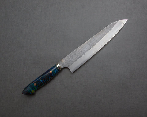 Nigara R2/SG2 Matt Migaki Tsuchime 240mm Gyuto with Polished Flowing Blue River Acrylic Handle