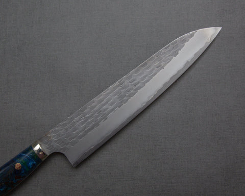 Nigara R2/SG2 Matt Migaki Tsuchime 240mm Gyuto with Polished Flowing Blue River Acrylic Handle