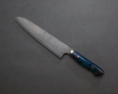 Nigara R2/SG2 Matt Migaki Tsuchime 240mm Gyuto with Polished Flowing Blue River Acrylic Handle