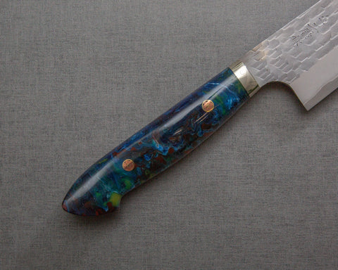 Nigara R2/SG2 Matt Migaki Tsuchime 240mm Gyuto with Polished Flowing Blue River Acrylic Handle