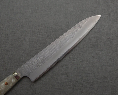 Nigara R2/SG2 Matt Migaki Tsuchime 240mm Gyuto with Polished White Nacre Acrylic Handle