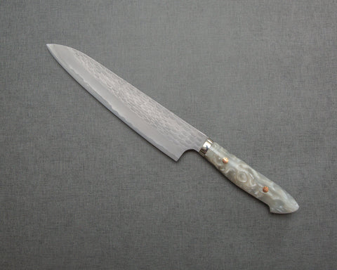 Nigara R2/SG2 Matt Migaki Tsuchime 240mm Gyuto with Polished White Nacre Acrylic Handle