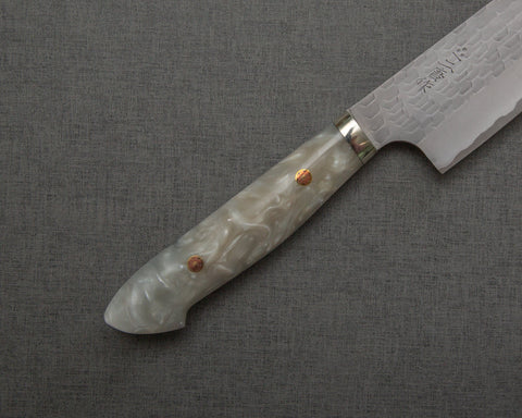 Nigara R2/SG2 Matt Migaki Tsuchime 240mm Gyuto with Polished White Nacre Acrylic Handle