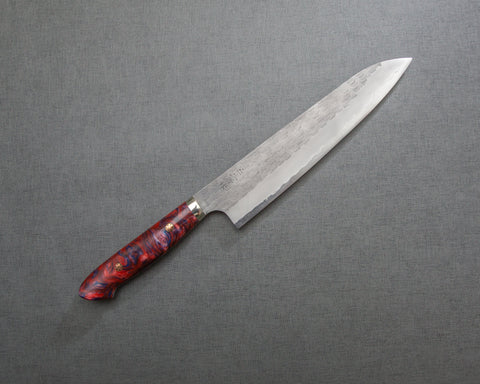 Nigara R2/SG2 Matt Migaki Tsuchime 240mm Gyuto with Polished Mixed Marble Acrylic Handle