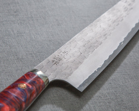 Nigara R2/SG2 Matt Migaki Tsuchime 240mm Gyuto with Polished Mixed Marble Acrylic Handle