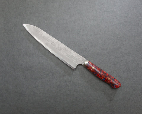 Nigara R2/SG2 Matt Migaki Tsuchime 240mm Gyuto with Polished Mixed Marble Acrylic Handle