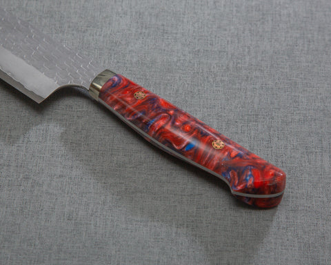 Nigara R2/SG2 Matt Migaki Tsuchime 240mm Gyuto with Polished Mixed Marble Acrylic Handle