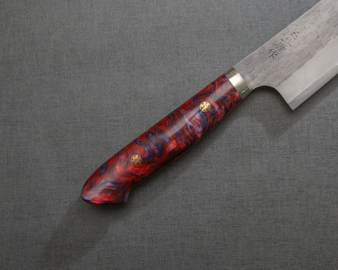 Nigara R2/SG2 Matt Migaki Tsuchime 240mm Gyuto with Polished Mixed Marble Acrylic Handle