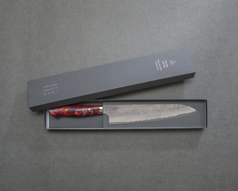 Nigara R2/SG2 Matt Migaki Tsuchime 240mm Gyuto with Polished Mixed Marble Acrylic Handle