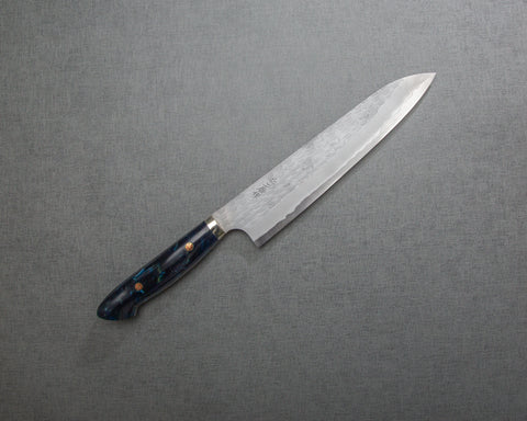 Nigara R2/SG2 Matt Migaki Tsuchime 240mm Gyuto with Polished Twilight Blue Acrylic Handle