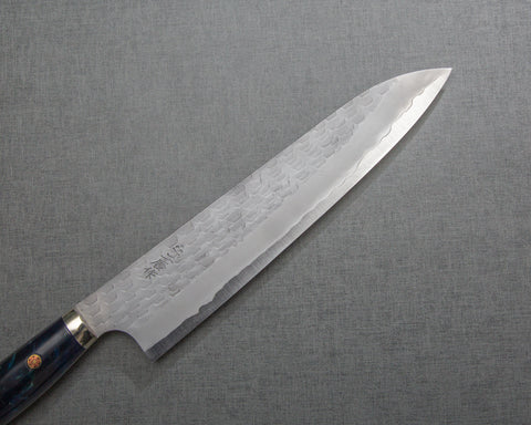 Nigara R2/SG2 Matt Migaki Tsuchime 240mm Gyuto with Polished Twilight Blue Acrylic Handle