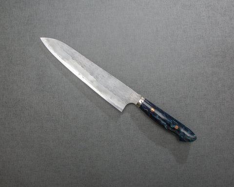 Nigara R2/SG2 Matt Migaki Tsuchime 240mm Gyuto with Polished Twilight Blue Acrylic Handle