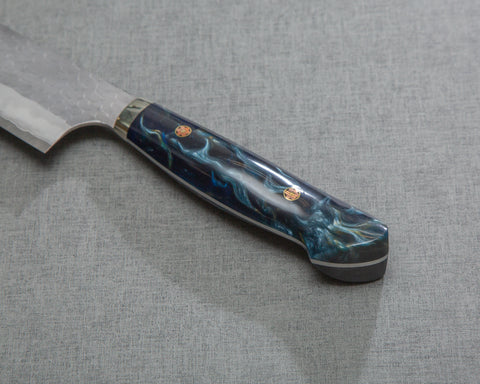 Nigara R2/SG2 Matt Migaki Tsuchime 240mm Gyuto with Polished Twilight Blue Acrylic Handle