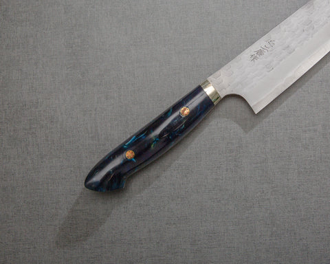 Nigara R2/SG2 Matt Migaki Tsuchime 240mm Gyuto with Polished Twilight Blue Acrylic Handle