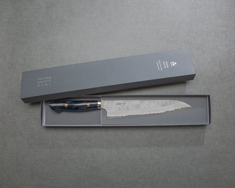 Nigara R2/SG2 Matt Migaki Tsuchime 240mm Gyuto with Polished Twilight Blue Acrylic Handle