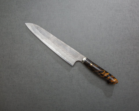 Nigara R2/SG2 Matt Migaki Tsuchime 240mm Gyuto with Polished Tigereye Acrylic Handle