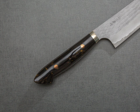 Nigara R2/SG2 Matt Migaki Tsuchime 240mm Gyuto with Polished Tigereye Acrylic Handle