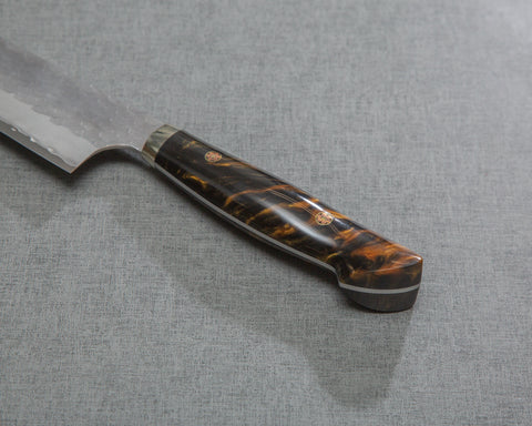 Nigara R2/SG2 Matt Migaki Tsuchime 240mm Gyuto with Polished Tigereye Acrylic Handle