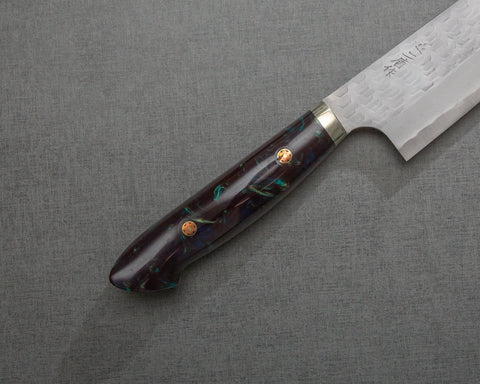 Nigara R2/SG2 Matt Migaki Tsuchime 240mm Gyuto with Polished Aurora and Tigereye Acrylic Handle