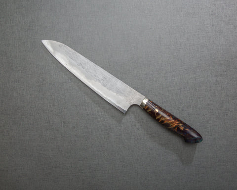 Nigara R2/SG2 Matt Migaki Tsuchime 240mm Gyuto with Polished Aurora and Tigereye Acrylic Handle