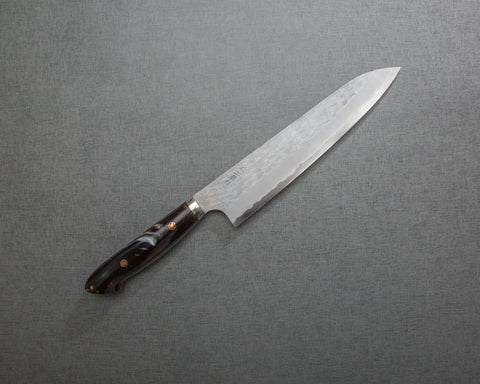 Nigara R2/SG2 Matt Migaki Tsuchime 240mm Gyuto with Polished Brown Marble Acrylic Handle