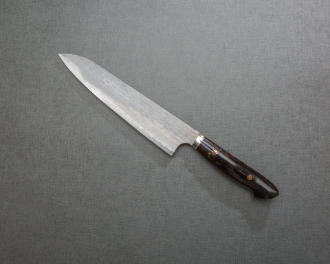 Nigara R2/SG2 Matt Migaki Tsuchime 240mm Gyuto with Polished Brown Marble Acrylic Handle