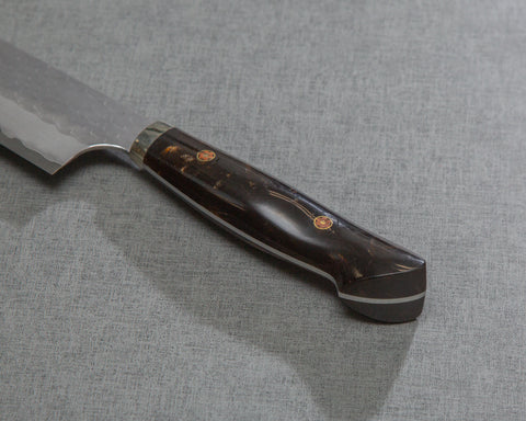 Nigara R2/SG2 Matt Migaki Tsuchime 240mm Gyuto with Polished Brown Marble Acrylic Handle