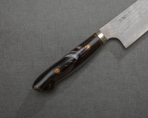 Nigara R2/SG2 Matt Migaki Tsuchime 240mm Gyuto with Polished Brown Marble Acrylic Handle