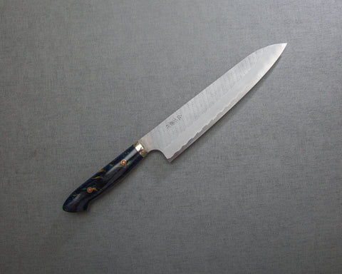 Nigara R2/SG2 Matt Migaki Tsuchime 240mm Gyuto with Polished Twilight Blue Acrylic Handle
