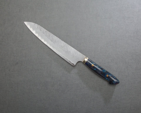 Nigara R2/SG2 Matt Migaki Tsuchime 240mm Gyuto with Polished Twilight Blue Acrylic Handle