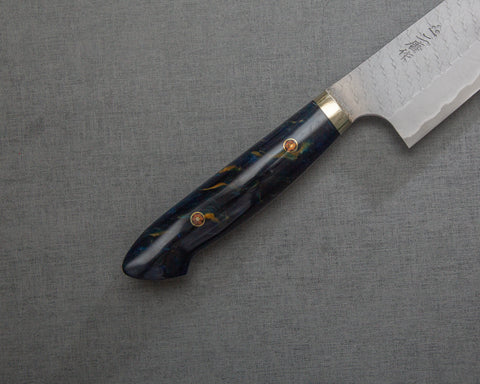 Nigara R2/SG2 Matt Migaki Tsuchime 240mm Gyuto with Polished Twilight Blue Acrylic Handle