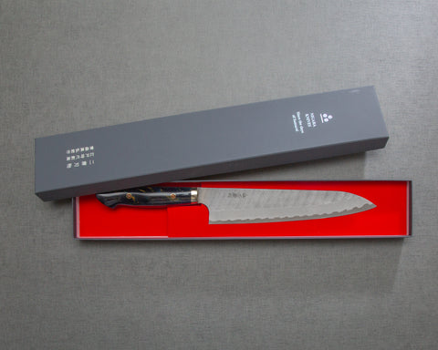 Nigara R2/SG2 Matt Migaki Tsuchime 240mm Gyuto with Polished Twilight Blue Acrylic Handle