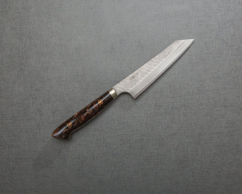 Nigara R2/SG2 Matt Migaki Tsuchime 135mm Honesuki with Polished Tigereye Acrylic Handle