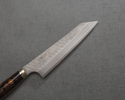 Nigara R2/SG2 Matt Migaki Tsuchime 135mm Honesuki with Polished Tigereye Acrylic Handle