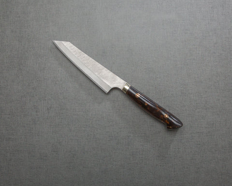 Nigara R2/SG2 Matt Migaki Tsuchime 135mm Honesuki with Polished Tigereye Acrylic Handle