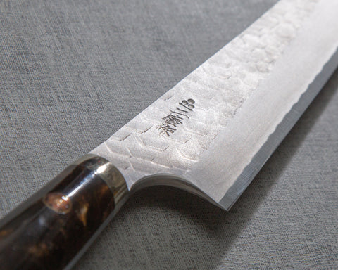 Nigara R2/SG2 Matt Migaki Tsuchime 135mm Honesuki with Polished Tigereye Acrylic Handle