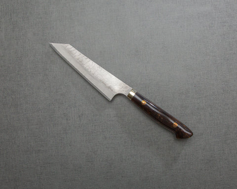 Nigara R2/SG2 Matt Migaki Tsuchime 135mm Honesuki with Polished Tigereye Acrylic Handle