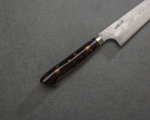 Nigara R2/SG2 Matt Migaki Tsuchime 135mm Honesuki with Polished Tigereye Acrylic Handle