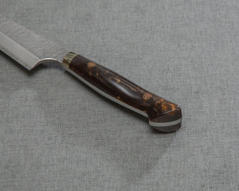Nigara R2/SG2 Matt Migaki Tsuchime 135mm Honesuki with Polished Tigereye Acrylic Handle